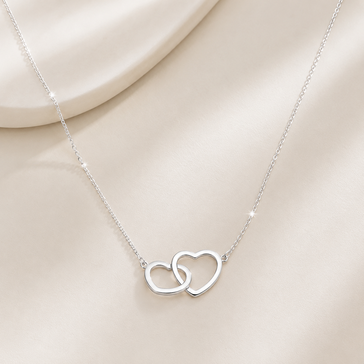 Interlocking Double Heart Necklace for Women, Silver Stainless Steel Love Pendant Necklace, Minimalist Promise Jewelry Gift for Her