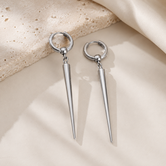 Silver Spike Hoop Earrings, Minimalist Dangle Earrings, Stainless Steel Huggie Hoops, Punk Goth Jewelry, Unisex Gift for Men & Women